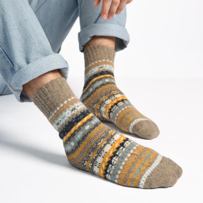 totes toasties® Mens Wool Blend Fair Isle Slippers Socks (Twin Pack) Multi Extra Image 2